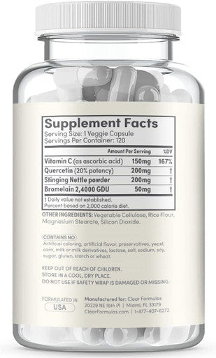 Histamine Guard Immune Support Supplement - Herbal Sinus Respiratory And Immunity Support Histamine Blocker With Stinging Nettle Vitamin C Bromelain And Quercetin Complex - Non-Drowsy (120 Capsules)