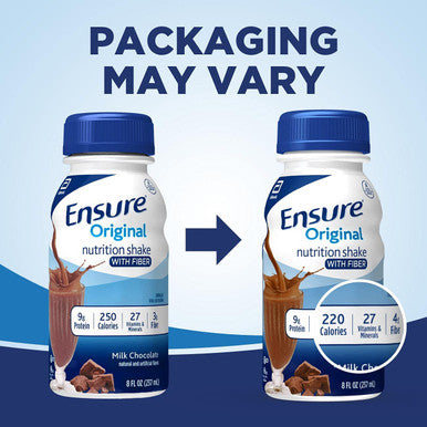 Ensure Original Nutrition Shake with Fiber, Small Meal Replacement Shake, Complete, Balanced Nutrition with Nutrients to Support Immune System Health, Milk Chocolate, 8 fl oz, 24 Count