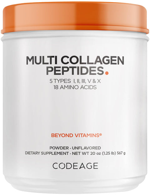 Codeage Multi Collagen Protein Powder Peptides Hydrolyzed Collagen For Women & Men Collagen Supplements Grass Fed Bone Broth 2-Month Supply Unflavored Type 1 2 3 5 & 10 Non-Gmo 20 Oz