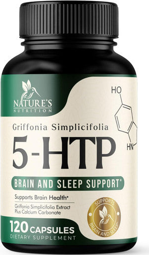Nature'S Nutrition 5 HTP Supplement Vegetarian Capsules 200mg 5HTP Plus Calcium for Brain Support - Extra Strength Griffonia Simplicifolia 5-HTP Formula - 5 Hydroxytryptophan - Gluten & Non-GMO - 120 Capsules