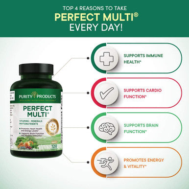 Perfect Multi Multivitamin by Purity Products Packed with Vitamins Minerals and Phytonutrients 60 Breakthrough Nutrients Support for Healthy Immunity Normal Energy Levels 120 Capsules 1