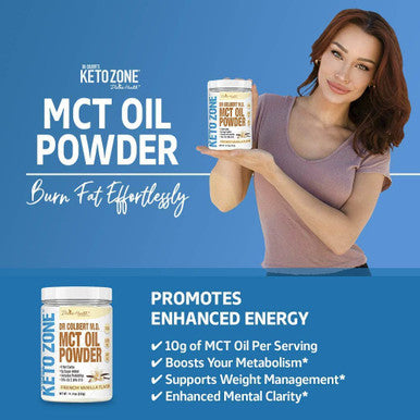 Keto Zone MCT Oil Powder French Vanilla 315 G 30 Day Supply Dr. Colberts Keto Zone Diet Book Coffee Creamer 70 C8 30 C10 0 Net Carbs