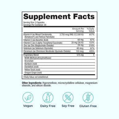 Vitamedica Clear Skin Vitamin Formula Acne Supplement For Skin Clearing Breakout Treatment For Women And Men Vitamins A, C, E, Selenium, Chromium, And Zinc For Acne And Skin Health 60 Count
