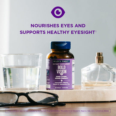 Wiley's Finest Wild Alaskan Fish Oil Bold Vision - Fish Oil Eye Health Supplement with Lutein Zeaxanthin Bilberry Omega-7 Vitamin E and Zinc - 60 Softgels (30 Servings)