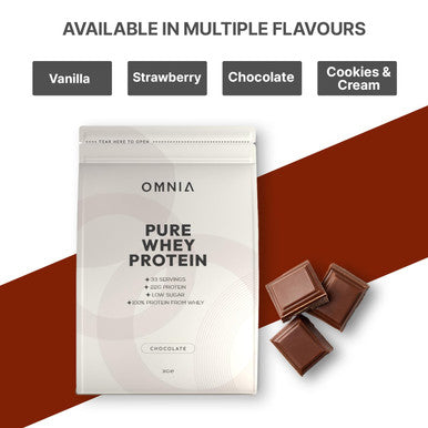 OMNIA Pure Whey Protein Powder Nutrition Low Carbs and Low Sugar Muscle Building Powder Over 22G Protein Per Serving 33 Servings - 1 KG - Chocolate