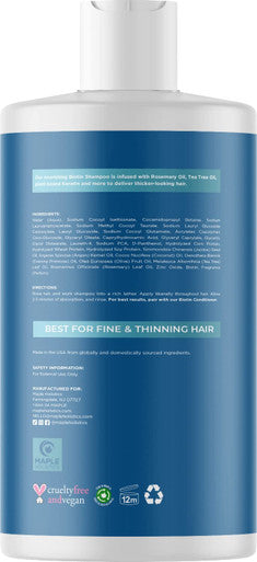 Biotin Volumizing Shampoo For Fine, Thinning Hair - Sulfate- With Tea Tree And Rosemary Oils, Plus Hair, Skin And Nail Vitamins
