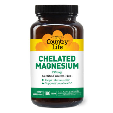 Country Life Chelated Magnesium 250Mg Supports Bone And Immune Health Daily Supplement 180 Ct