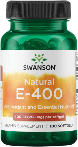 Swanson Natural Vitamin E 400 IU - Dietary Supplement for Daily Antioxidant Support - Can Support Immune System - Essential Nutrient and Vitamin Supplement (268 mg 100 Softgels)