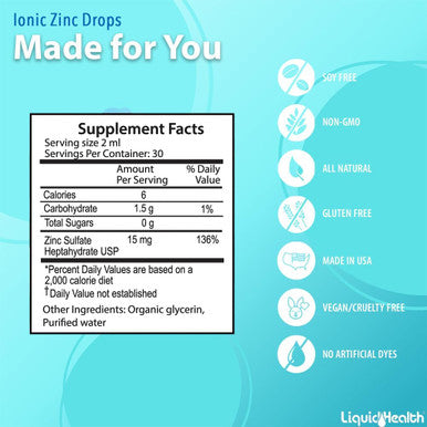 Liquidhealth Ionic Zinc High Potency Drops Pure Zinc Trace Mineral Liquid Vitamin Supplement for Adults & Kids Over 4 - Immune Boosting Digestive Support Skin & Wound Health - Vegan Non-GMO (2 oz)