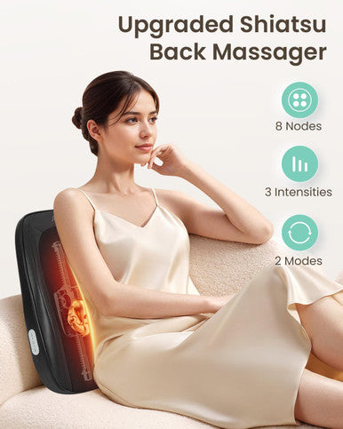 Snailax Back Massager For Pain Relief Deep Tissue, Lower Back Massager With Soothing Heat, Neck Shoulder Massage Pillow, Gifts For Men, Women, Black