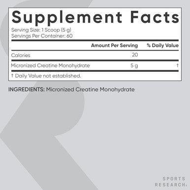 Sports Research Creatine Monohydrate Gain Lean Muscle Improve Performance And Strength And Support Workout Recovery 5 G Micronized Creatine 10.58 Oz