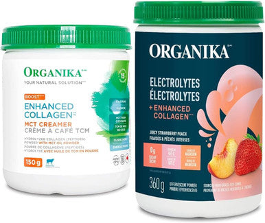 Organika Enhanced Collagen Boost With Mct Oil Powder And Vanilla - 150G & Electrolytes + Enhanced Collagen- Strawberry Peach Flavour- Sugar- Hydration + Protein 360 Gram - 30 Servings
