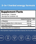 Caffeine Pills with L-Theanine for Focused Energy | Smooth & Clean Energy Supplement for Focus & Performance | No Crash No Jitters | Nootropic Brain Booster with Yerba Mate | 60 Vegan Energy Pills