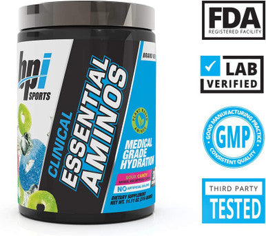 BPI Sports Clinical Essential Aminos Keto Friendly Essential Amino Acids (EAAs) Recovery, Muscle Growth, Hydration Sour Candy 30 Servings 11.11 oz