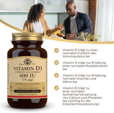 Solgar Vitamin D3 (Cholecalciferol) 600 IU (15 g) Vegetable Capsules Pack of 120
