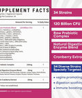 Surebounty 4-in-1 Feminine Probiotic 120 Billion CFU + 34 Strains Highest Potency for Women Prebiotics + Digestive Enzymes + Cranberry Digestive Vaginal Mood Immune & Overall Support 30 caps