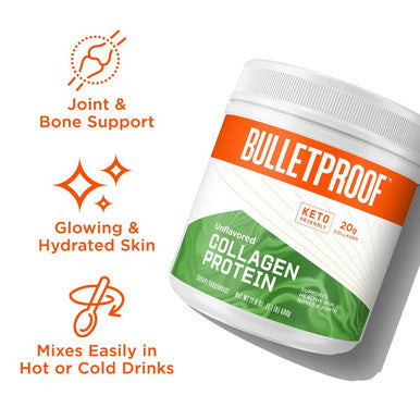 Bulletproof Unflavored Collagen Protein Powder, 18G Protein, 14.3 Oz, Grass Fed Collagen Peptides And Amino Acids For Healthy Skin, Bones And Joints