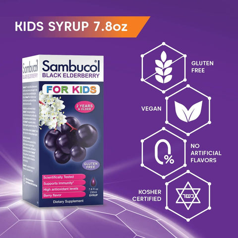 Sambucol Black Elderberry Syrup And Gummies For Kids - Elderberry Syrup Kids Kids Elderberry Gummies Black Elderberry Syrup For Kids Sambucus Kids - 7.8 Fl Oz 30 Gummies Bundle