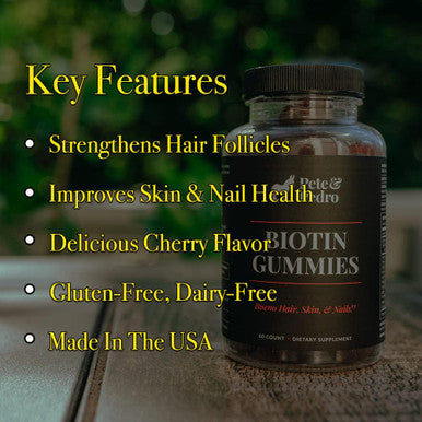 Pete & Pedro Biotin Gummies - Daily Hair Growth Strengthening Supplement For Stronger Hair, Skin, & Nails Cherry Flavor Biotin Gummy 5000Mcg Per Serving As Seen On Shark Tank, 60 Count