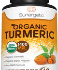 Sunergetic USDA Certified Organic Turmeric Supplement ÃƒÂ¢Ã¢â€šÂ¬Ã¢â‚¬Å“ Includes Organic Turmeric & Organic Black Pepper ÃƒÂ¢Ã¢â€šÂ¬Ã¢â‚¬Å“ 1,400mg of Turmeric per Serving - 60 Count