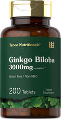 Carlyle Ginkgo Biloba | 3000mg Per Serving | 200 Tablets Extra Strength | Vegetarian | Non-GMO & Gluten Supplement | Tahoe Nutritionals