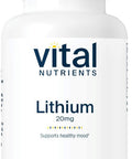 Vital Nutrients Lithium Orotate | Vegan Lithium Supplements for Memory State of Mind and Behavioral Health | 20mg | Gluten Dairy Soy | 90 Capsules