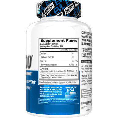Evlution Nutrition CLA 1000, Conjugated Linoleic Acid, Weight Loss Supplement, Metabolism Support, Stimulant- (270 Servings)