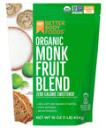 BetterBody Foods Organic Monk Fruit Sweetener Blend, Raw Cane Sugar Substitute, Zero Calorie, Keto Diet Friendly, Zero Net Carbs, Zero Glycemic, Baking, Extract, Sugar Replacement, 1lb, 16oz