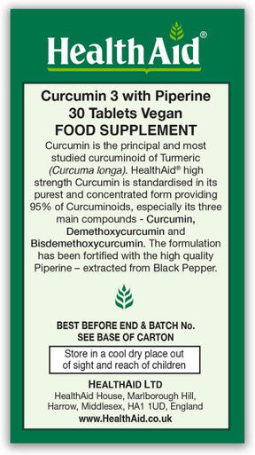 HealthAid Curcumin 3 Vegan Tablets - Pack of 30
