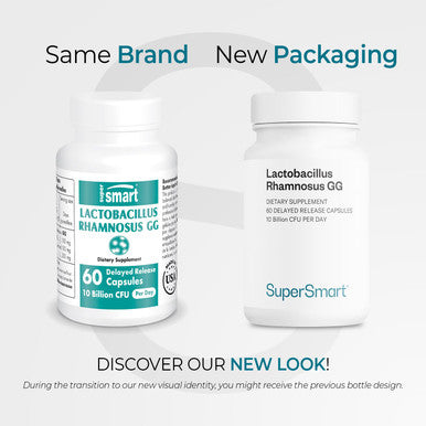 Supersmart Lactobacillus Rhamnosus GG 100 mg Per Day 10 Billion CFU Probiotic Strain Supplement Support Healthy Intestinal Vaginal Flora NonGMO Gluten Free 60 DR Capsules