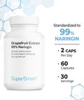 Supersmart Grapefruit Extract 600 mg Per Day Standardized to 99 Naringin Weight Loss Pills Immune System Booster Antioxidant Supplement NonGMO Gluten Free 60 Vegetarian Capsules