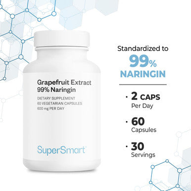 Supersmart Grapefruit Extract 600 mg Per Day Standardized to 99 Naringin Weight Loss Pills Immune System Booster Antioxidant Supplement NonGMO Gluten Free 60 Vegetarian Capsules