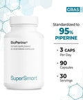Supersmart Bioperine 30 mg Per Day Natural Black Pepper Extract 95 Piperine Help Increase Digestive Enzymes Gut Flora NonGMO Gluten Free 90 Vegetarian Capsules