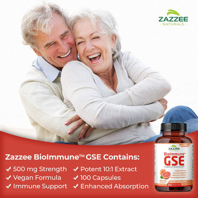 Zazzee BioImmuneÃƒâ€šÃ¢â€žÂ¢ Grapefruit Seed Extract GSE 500 mg 100 Vegan Capsules, High Absorption, Potent Immune Support Blend, 10:1 Extract, Non-GMO and All-Natural