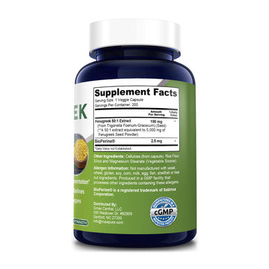 NusaPure Fenugreek Capsules | 5000mg | 200 Veggie Caps | Non-GMO & Extract