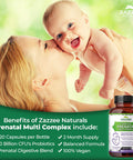 Zazzee Extra Strength Prenatal Multi Complex, 120 Vegan Capsules, Enhanced with MK7, 10 Billion CFU 13-Strain Probiotic Blend, Prenatal Enzyme Digestive Blend and Organic Prenatal Herbal Blend