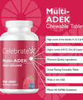 Celebrate Vitamins Multi Adek Chewables, Iron - Daily Bariatric Multivitamin, High Level Of Vitamins A, D, E, K & B12 For Duodenal Switch Surgery Patients - Berry Sorbert (60 Tablets)