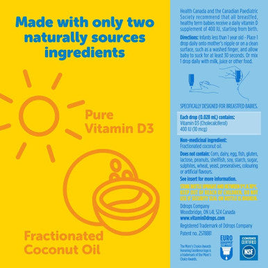 Baby Ddrops 400 IU 90 Drops - Daily Vitamin D3 Drops Supplement for Infants