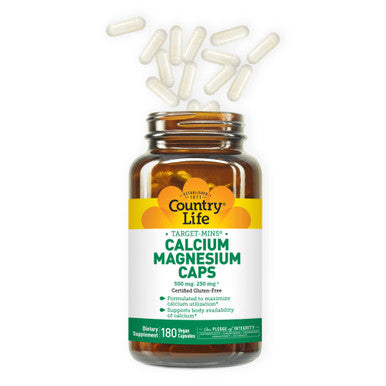 Country Life Target-Mins Calcium Magnesium Caps 500Mg: 250Mg 180 Vegan Capsules Certified Gluten Free Certified Vegan
