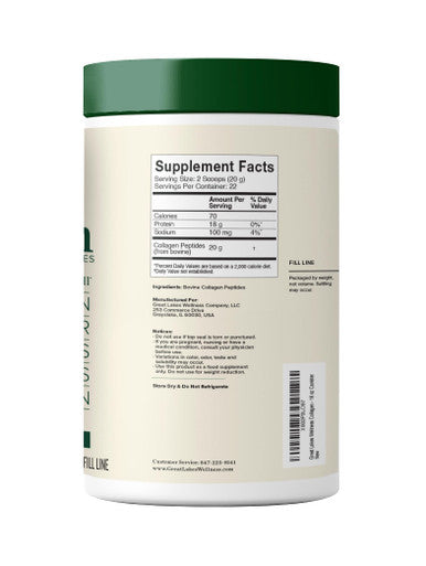 Great Lakes Wellness Collagen Peptides Powder for Skin Hair Nails Joints and Digestion Unflavored 16 Oz