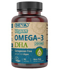 DEVA Vegan Vitamins Vegan DHA (Algae) 200mg Vegan Softgels, 90-Count Bottle