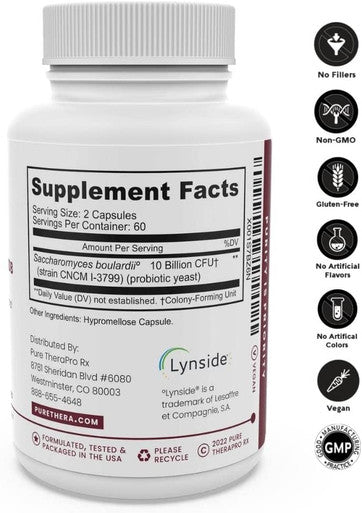 Pure TheraPro Rx Saccharomyces 10B Saccharomyces Boulardii 10 Billion CFU Per Serving Patented Strain Probiotic Yeast Capsules Probiotics for Men and Women 120 Count Pack of 1