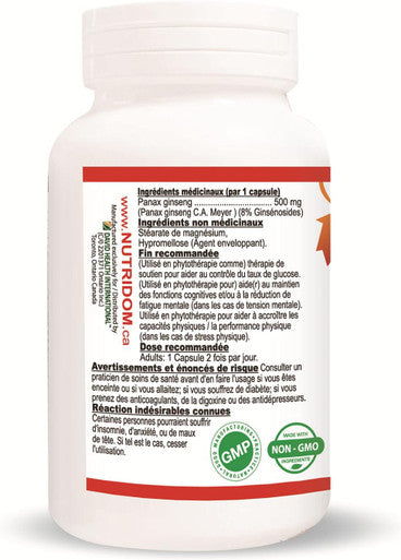 Nutridom Korean Red Panax Ginseng 500mg | 60 Vegan capsules | High Strength 8% Ginsenosides | Boosts Energy, Mood, Focused Strength, Enhanced Stamina Performance | Non-GMO, Made In Canada