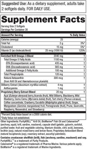 Krill Omega3 Super Formula Berries KrillBerry from Purity Products 60 soft gels