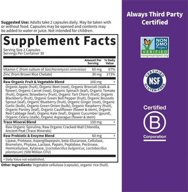 Garden Of Life Zinc Supplements 30Mg High Potency Raw Zinc And Vitamin C Multimineral Supplement, Vitamin Code Vitamins Trace Minerals & Probiotics For Skin Health & Immune Support, 60 Vegan Capsules
