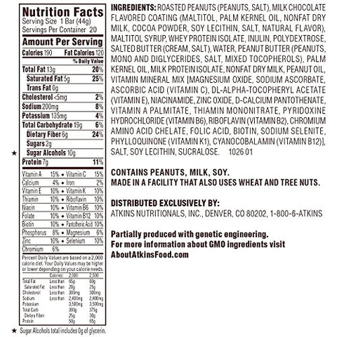 Atkins Snack Bar Caramel Chocolate Nut Roll Keto Friendly (20 Ct.) 31 Ounce