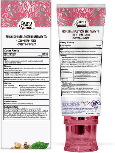 Gurunanda Sensitive Toothpaste 5 Potassium Nitrate For Tooth Sensitivity Relief With Nano-HydroxyapatiteXylitol & White Turmeric With Toothpaste Squeezer Natural Clove Mint 4.2 Oz