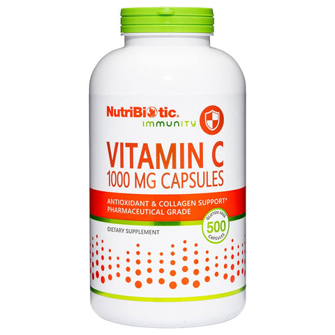 NutriBiotic Vitamin C 1000 Mg Capsules Essential Immune Antioxidant and Collagen Support Supplement Pharmaceutical Grade LAscorbic Acid 1000 Mg Per Serving Gluten and GMO 500 Count