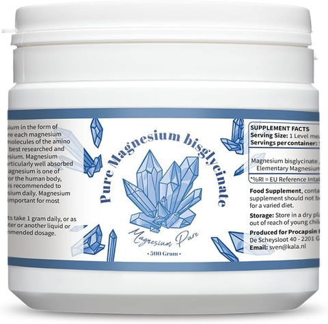 Pure Magnesium Bisglycinate Powder Bisglycinate 200mg Elemental Magnesium per gram Without Mag. Stearate (500)