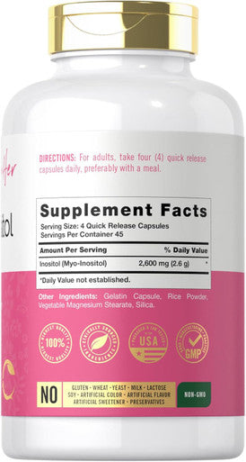 Carlyle Myo-Inositol 2600mg | 180 Capsules | Extra Strength Supplement | Non-GMO Gluten
